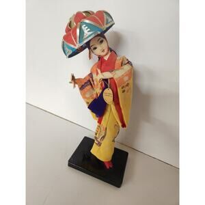 Vintage Okinawan Dancing Japanese Geisha Doll 10" Tall with Wooden Base